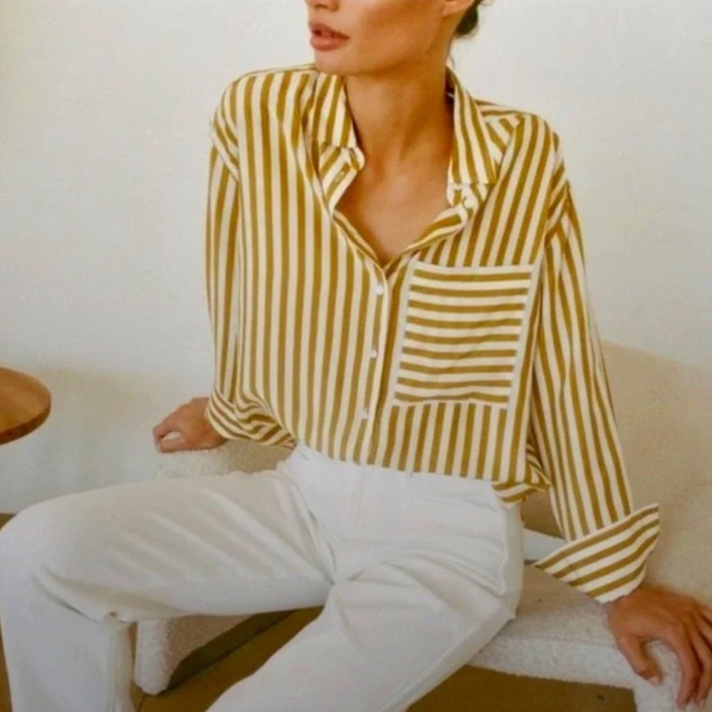 AYR Mustard and White Vertical Stripe Button-Down Shirt